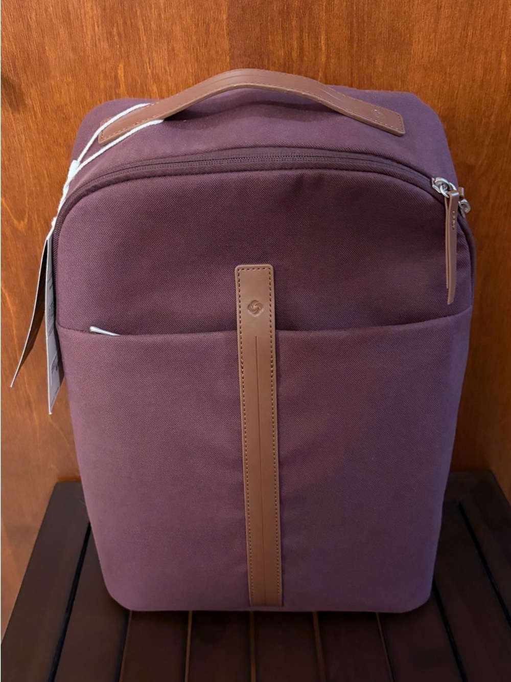 New Samsonite Virtuoso Canvas Backpack in Plum with Tan Accents
